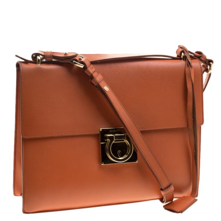 Pre Owned Salvatore Ferragamo Orange Leather Marisol Shoulder Bag