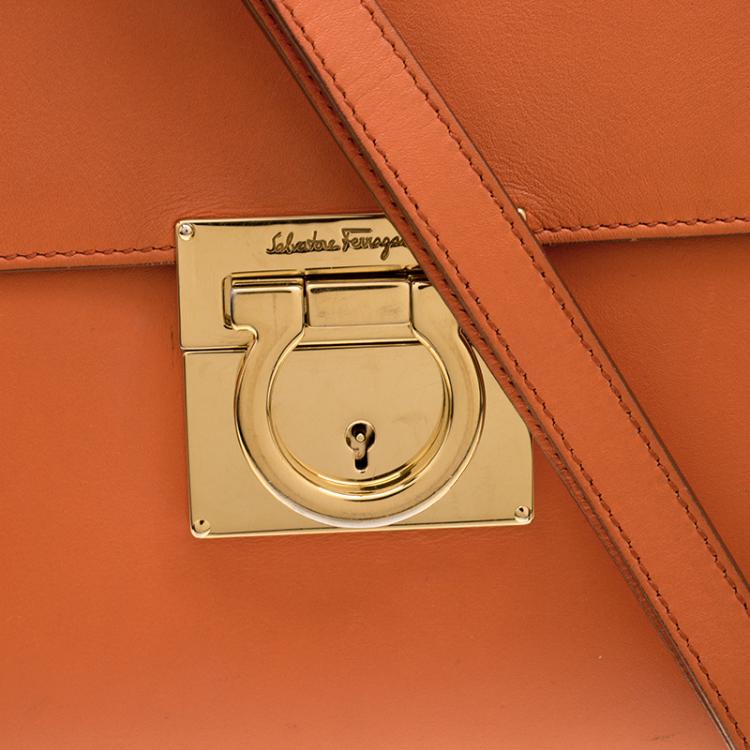 Pre Owned Salvatore Ferragamo Orange Leather Marisol Shoulder Bag