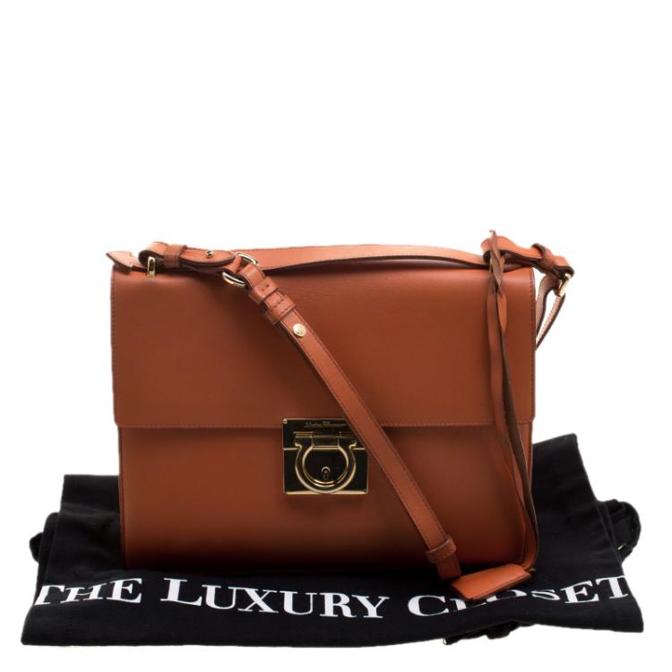 Pre Owned Salvatore Ferragamo Orange Leather Marisol Shoulder Bag
