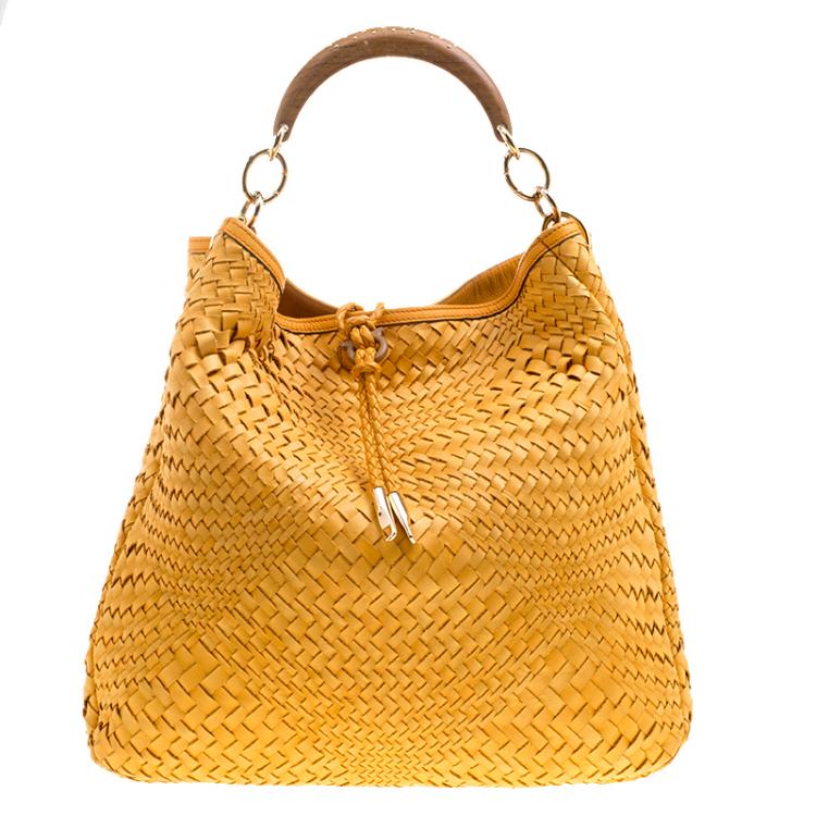 Pre Owned Salvatore Ferragamo Mustard Leather Ceyla Braided Top Handle Bag