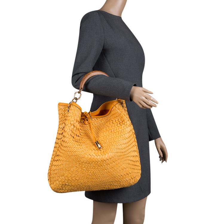 Pre Owned Salvatore Ferragamo Mustard Leather Ceyla Braided Top Handle Bag