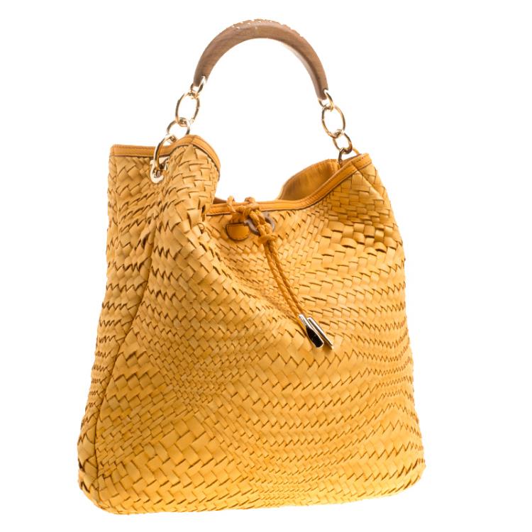 Pre Owned Salvatore Ferragamo Mustard Leather Ceyla Braided Top Handle Bag