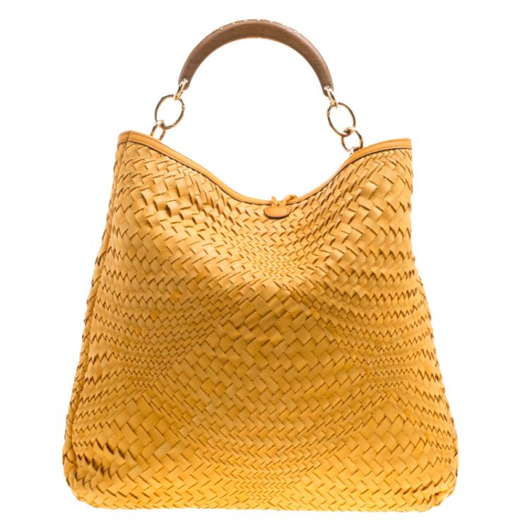 Pre Owned Salvatore Ferragamo Mustard Leather Ceyla Braided Top Handle Bag