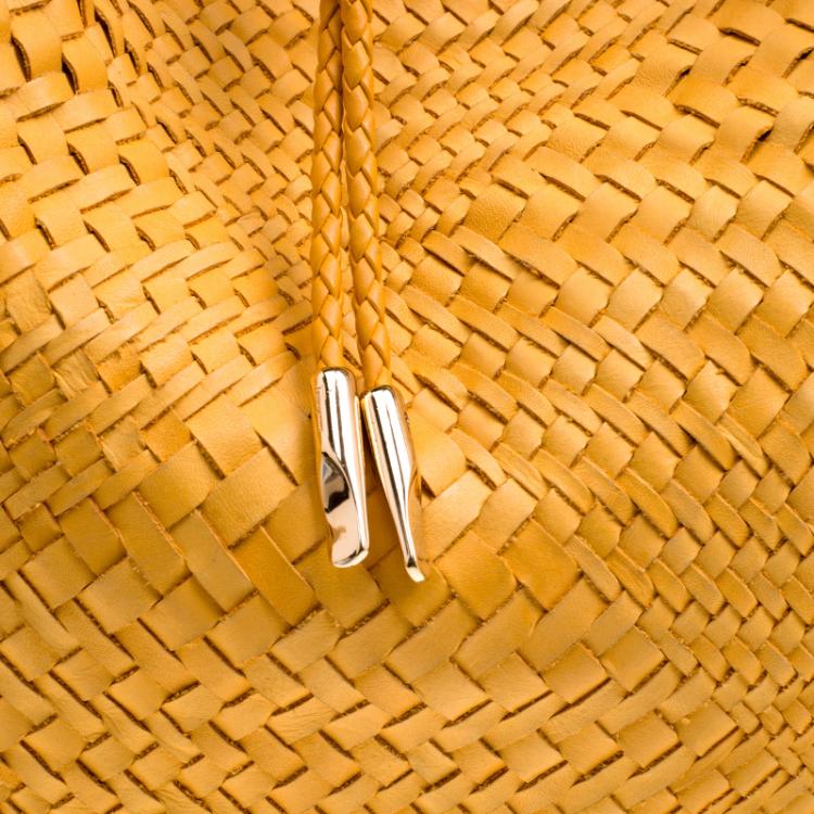 Pre Owned Salvatore Ferragamo Mustard Leather Ceyla Braided Top Handle Bag