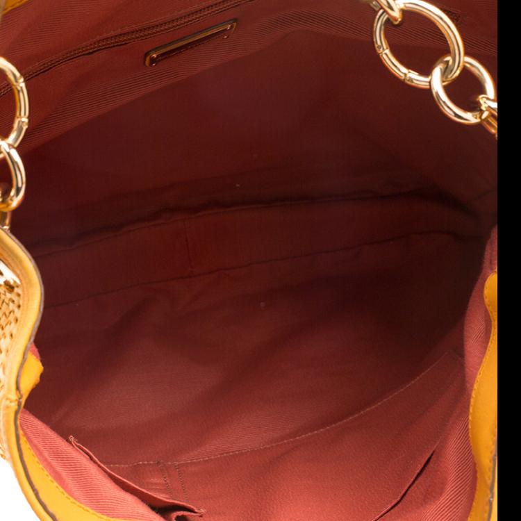 Pre Owned Salvatore Ferragamo Mustard Leather Ceyla Braided Top Handle Bag