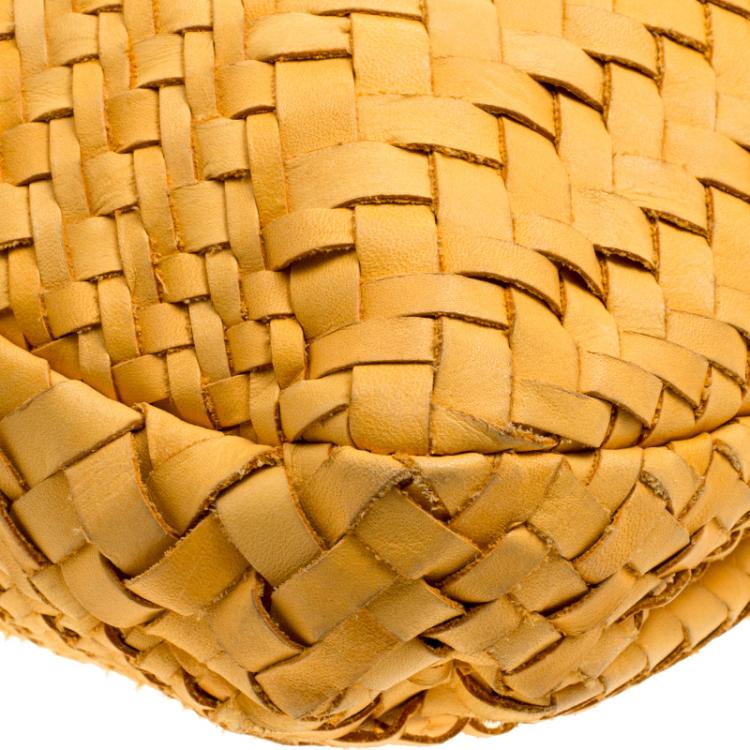 Pre Owned Salvatore Ferragamo Mustard Leather Ceyla Braided Top Handle Bag