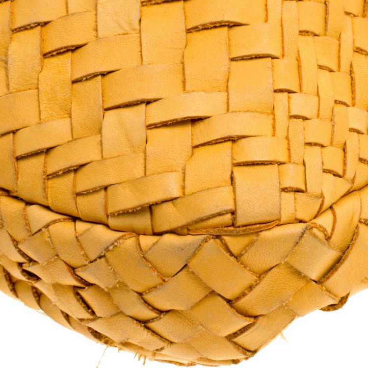 Pre Owned Salvatore Ferragamo Mustard Leather Ceyla Braided Top Handle Bag