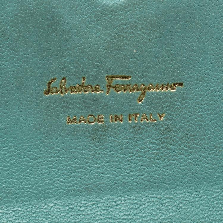 Pre Owned Salvatore Ferragamo Navy Blue And Green Leather Continental Wallet