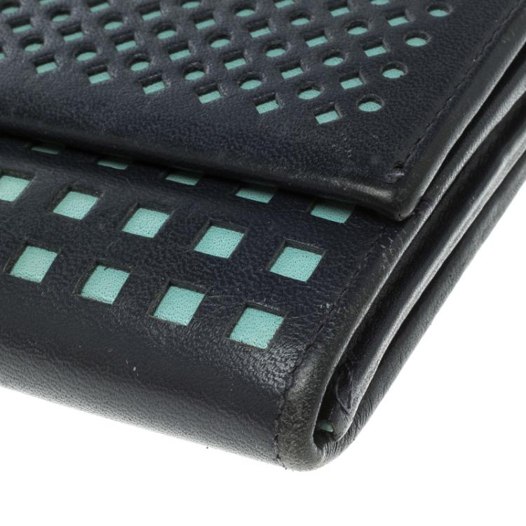 Pre Owned Salvatore Ferragamo Navy Blue And Green Leather Continental Wallet