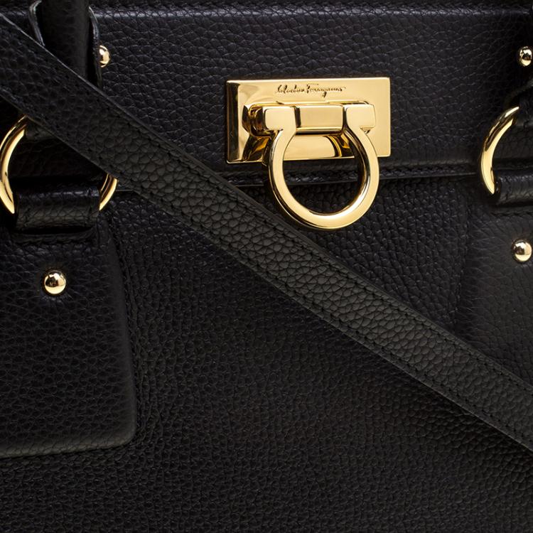 Pre Owned Salvatore Ferragamo Black Leather Gancio Lock Tote