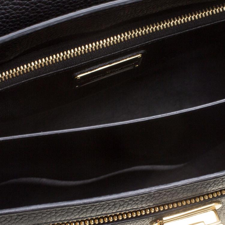 Pre Owned Salvatore Ferragamo Black Leather Gancio Lock Tote
