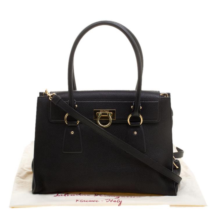 Pre Owned Salvatore Ferragamo Black Leather Gancio Lock Tote