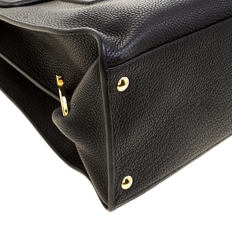 Pre Owned Salvatore Ferragamo Black Leather Gancio Lock Tote