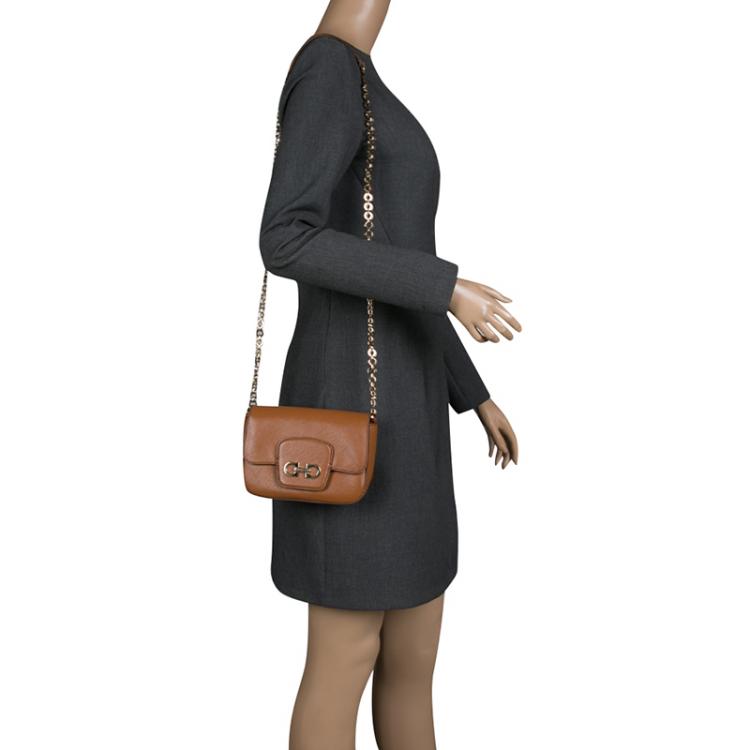 Pre Owned Salvatore Ferragamo Tan Saffiano Leather Paris Crossbody Bag