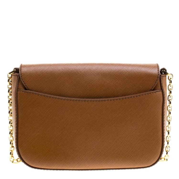 Pre Owned Salvatore Ferragamo Tan Saffiano Leather Paris Crossbody Bag