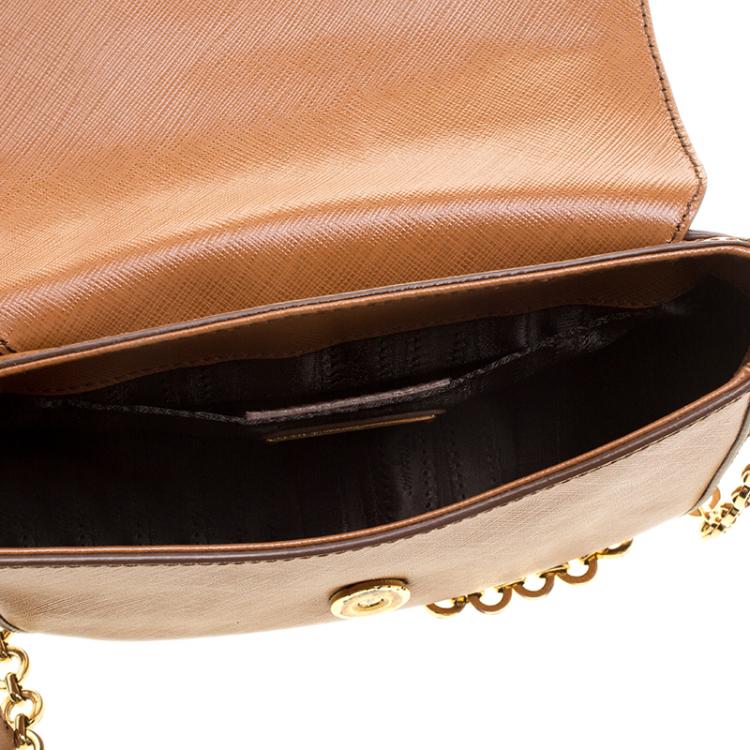 Pre Owned Salvatore Ferragamo Tan Saffiano Leather Paris Crossbody Bag