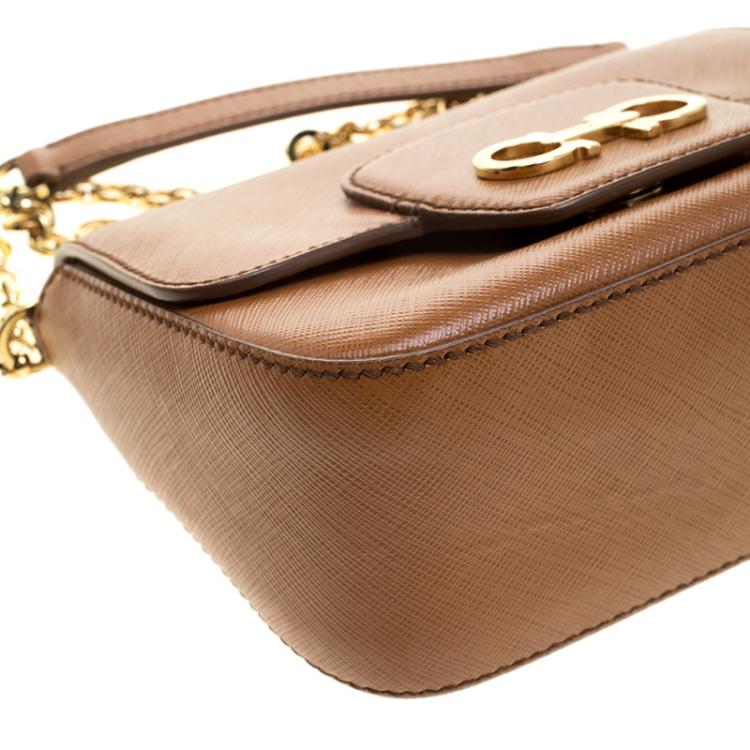 Pre Owned Salvatore Ferragamo Tan Saffiano Leather Paris Crossbody Bag