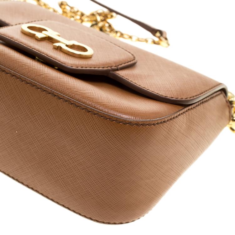 Pre Owned Salvatore Ferragamo Tan Saffiano Leather Paris Crossbody Bag
