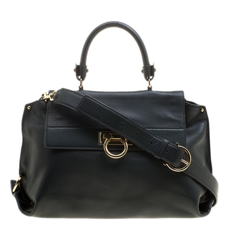 Pre Owned Salvatore Ferragamo Dark Green Leather Medium Sofia Satchel
