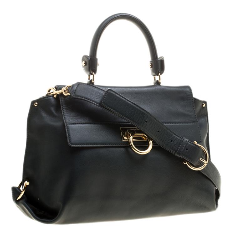 Pre Owned Salvatore Ferragamo Dark Green Leather Medium Sofia Satchel
