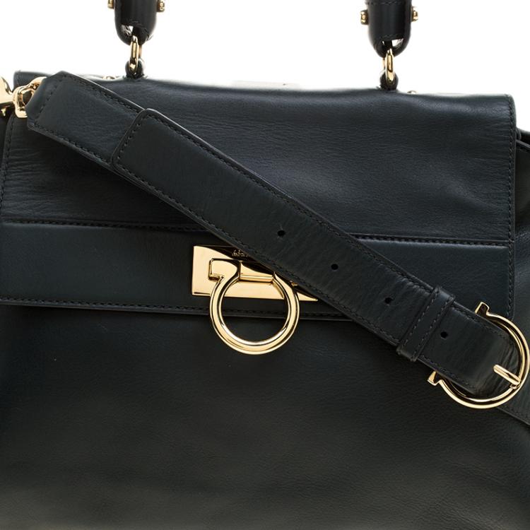 Pre Owned Salvatore Ferragamo Dark Green Leather Medium Sofia Satchel
