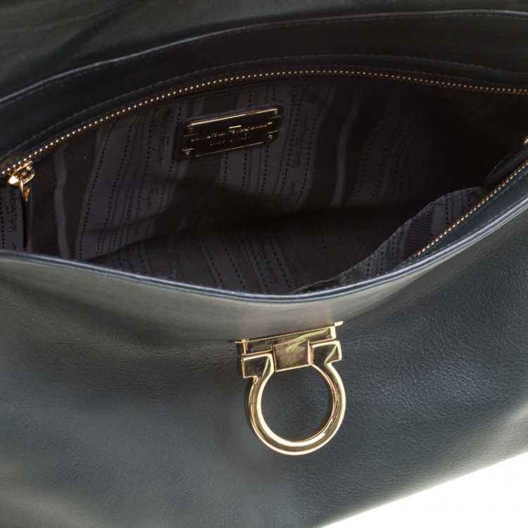 Pre Owned Salvatore Ferragamo Dark Green Leather Medium Sofia Satchel