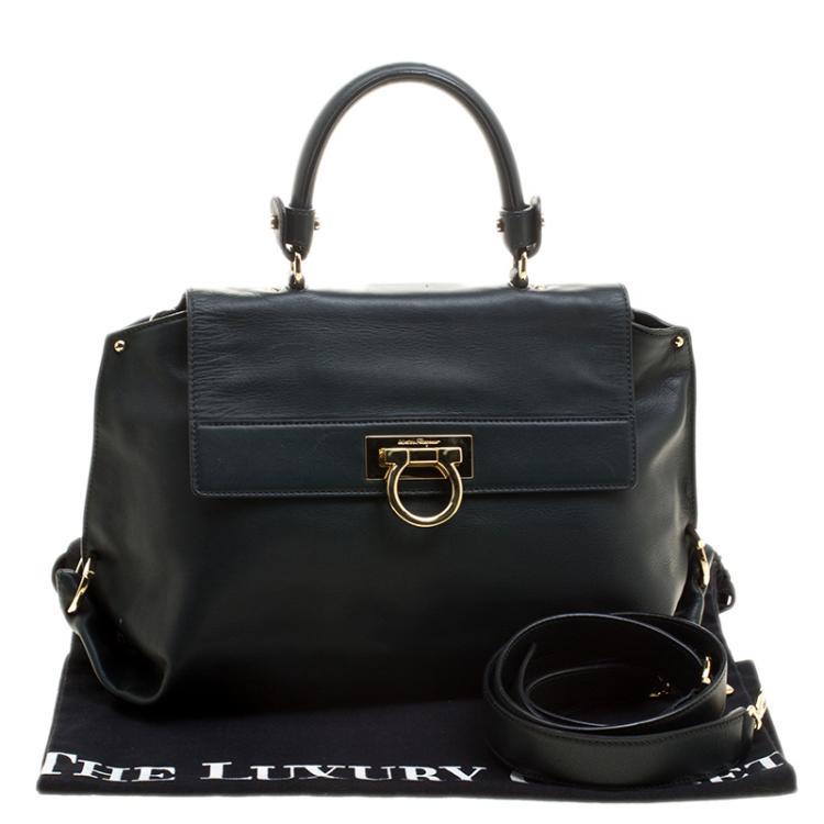 Pre Owned Salvatore Ferragamo Dark Green Leather Medium Sofia Satchel