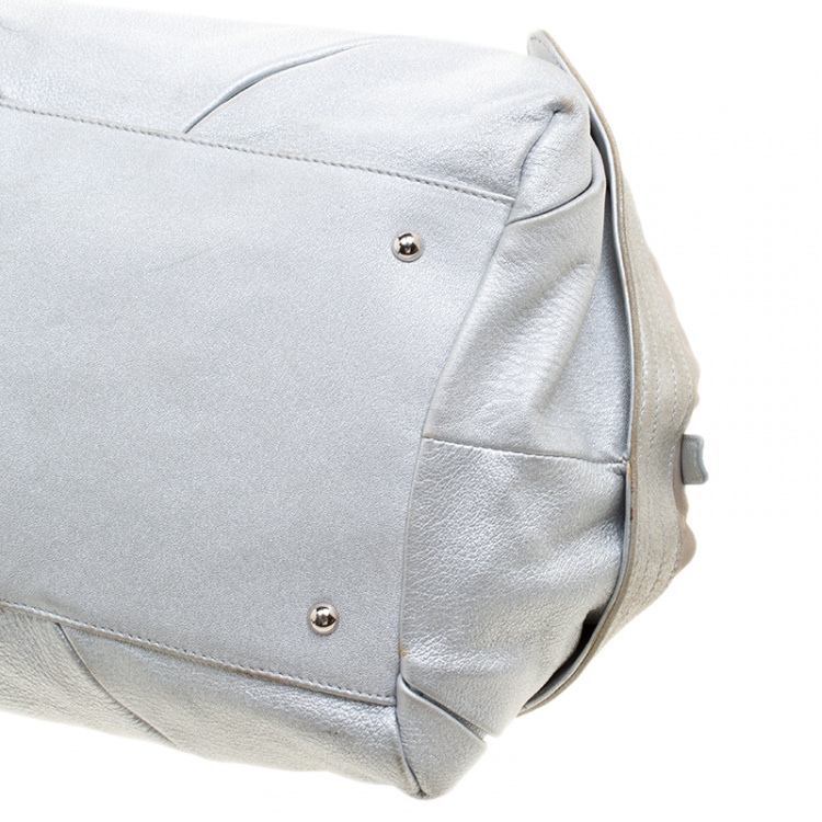 Pre Owned Salvatore Ferragamo Silver Leather and Suede Bowling Bag