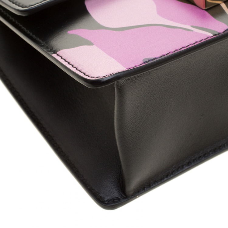 Pre Owned Salvatore Ferragamo Black Floral Painted Leather Aileen Top Handle Bag