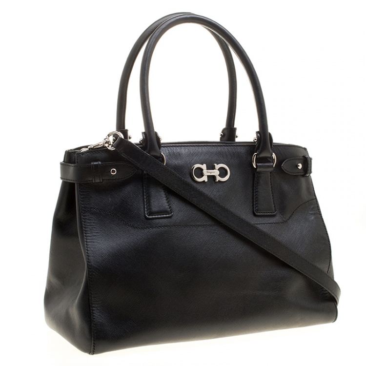 Pre Owned Salvatore Ferragamo Black Leather Batik Tote
