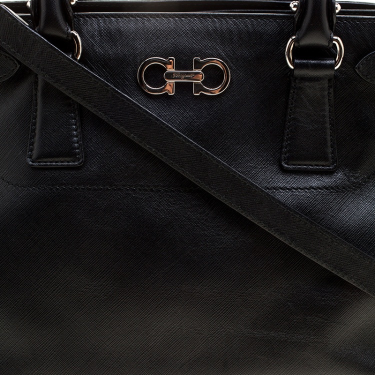 Pre Owned Salvatore Ferragamo Black Leather Batik Tote