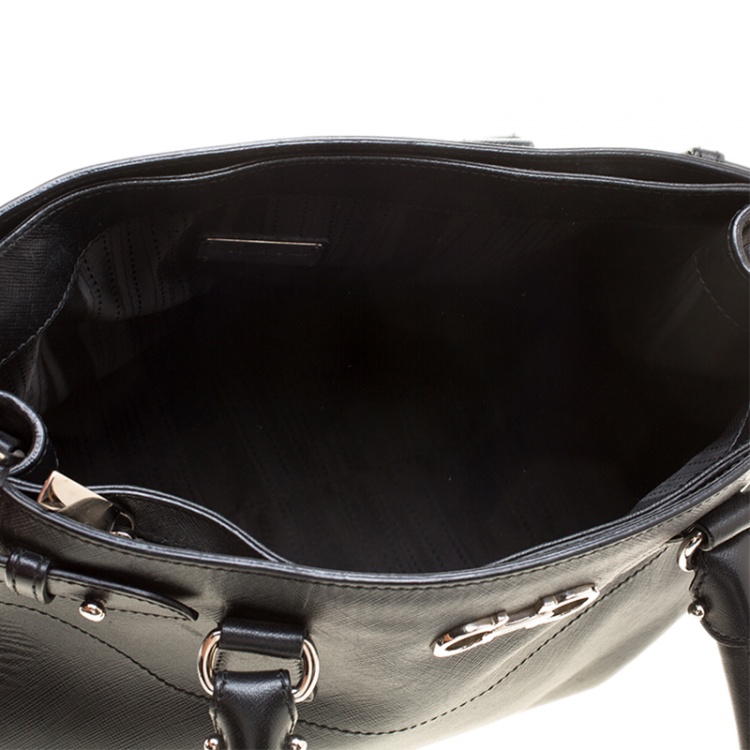 Pre Owned Salvatore Ferragamo Black Leather Batik Tote