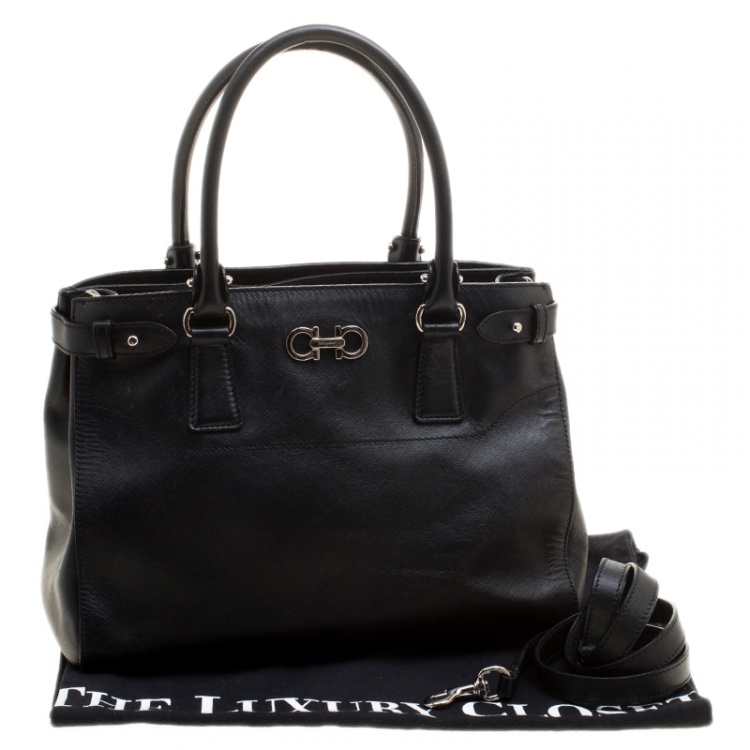 Pre Owned Salvatore Ferragamo Black Leather Batik Tote
