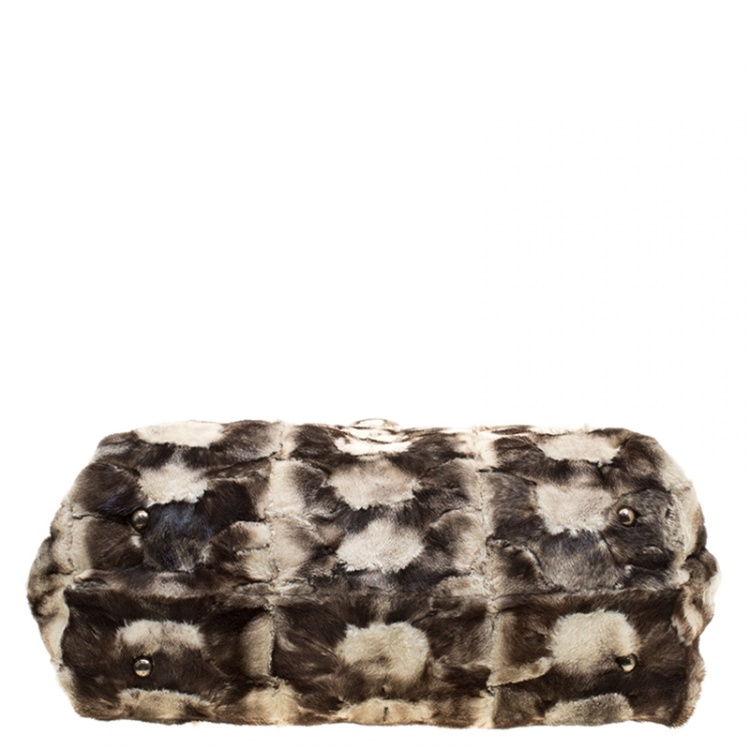 Pre Owned Salvatore Ferragamo Cream/Brown Fur and Leather Medium Sofia Satchel