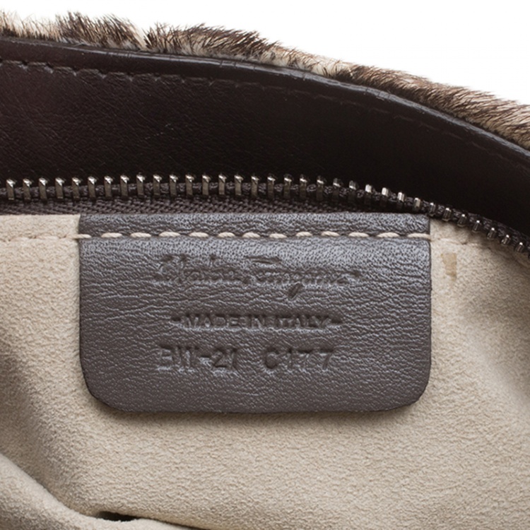 Pre Owned Salvatore Ferragamo Cream/Brown Fur and Leather Medium Sofia Satchel
