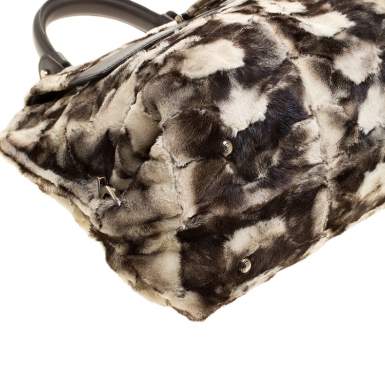 Pre Owned Salvatore Ferragamo Cream/Brown Fur and Leather Medium Sofia Satchel