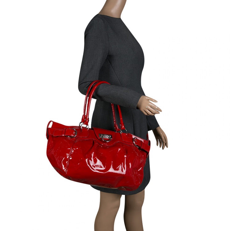 Pre Owned Salvatore Ferragamo Red Patent Leather Marisa Satchel 