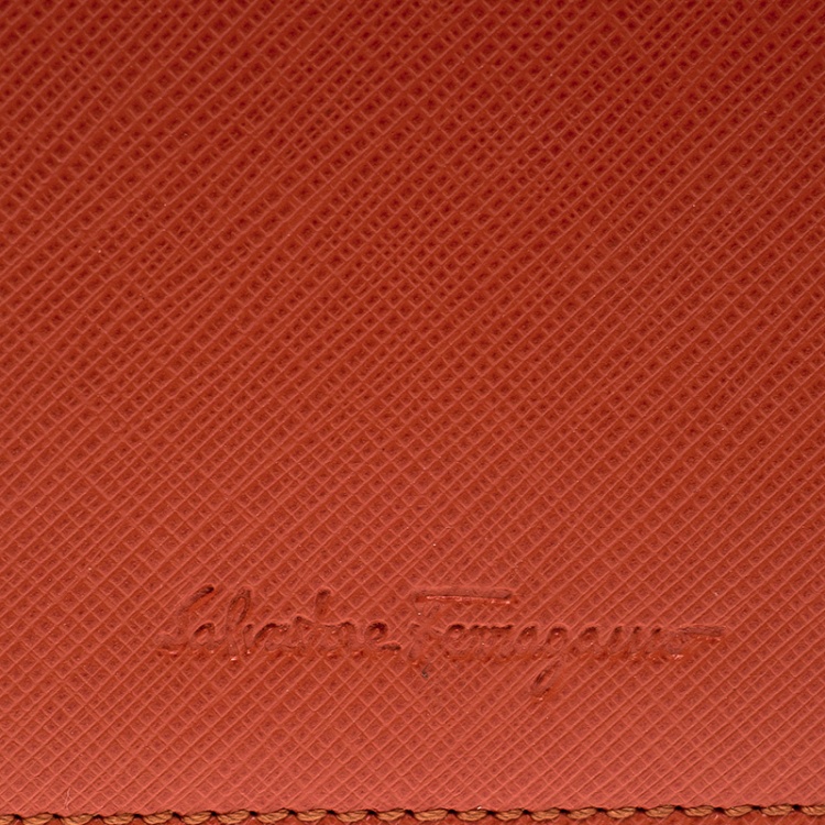 Pre Owned Salvatore Ferragamo Orange Leather Card Holder with Charm