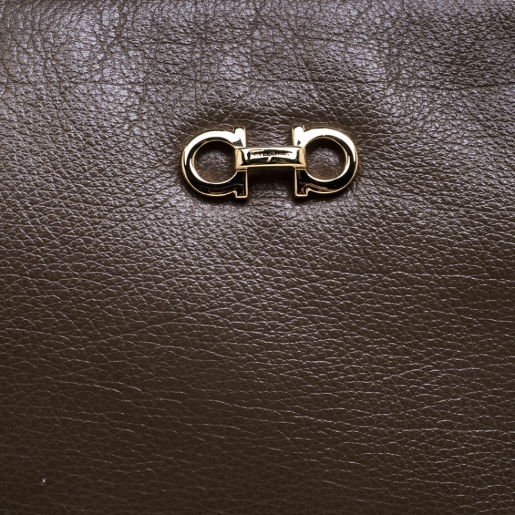 Pre Owned Salvatore Ferragamo Brown Leather Boston Bag