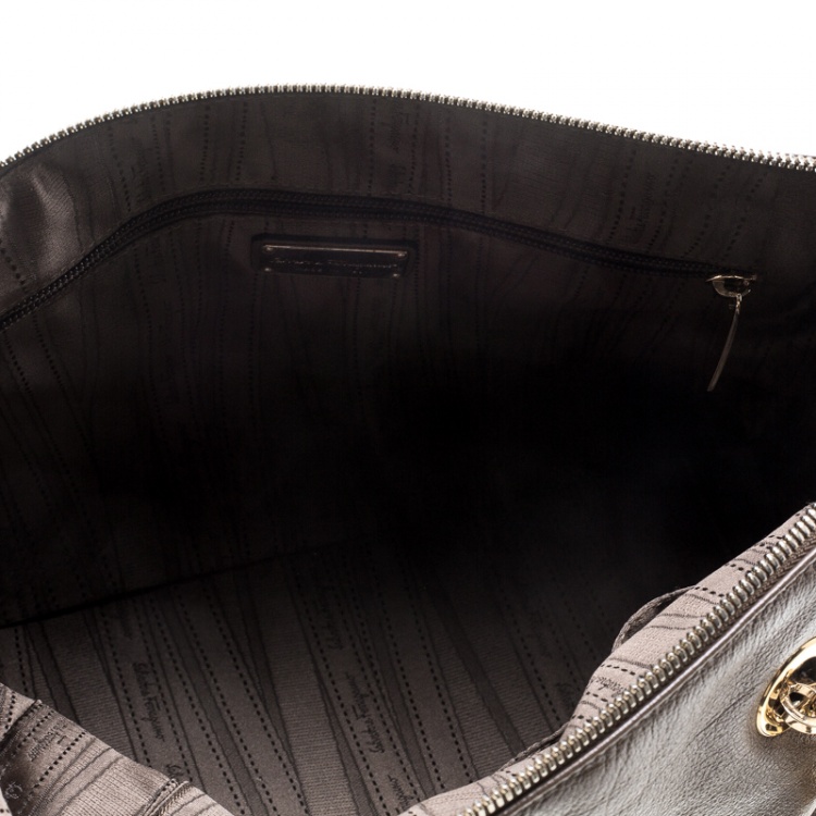 Pre Owned Salvatore Ferragamo Brown Leather Boston Bag