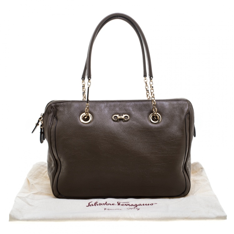 Pre Owned Salvatore Ferragamo Brown Leather Boston Bag