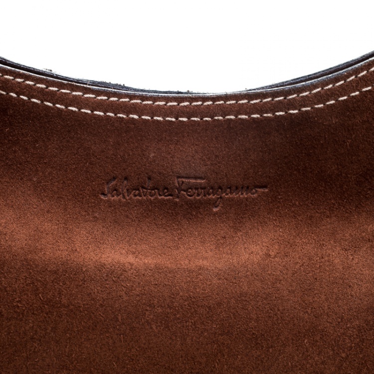 Pre Owned Salvatore Ferragamo Brown Suede Hobo