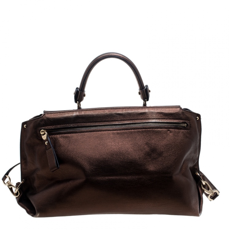Pre Owned Salvatore Ferragamo Metallic Brown Leather Large Sofia Satchel