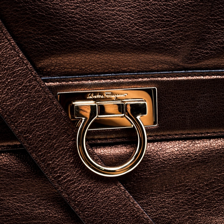 Pre Owned Salvatore Ferragamo Metallic Brown Leather Large Sofia Satchel