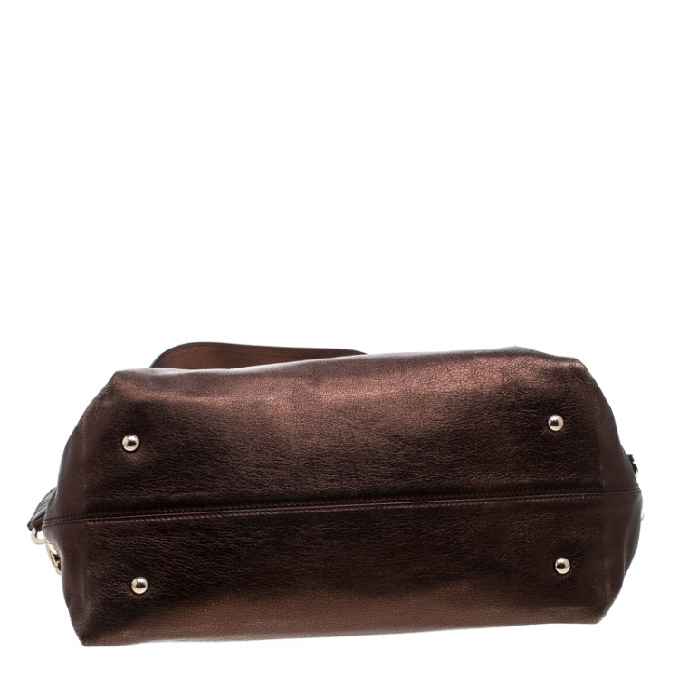 Pre Owned Salvatore Ferragamo Metallic Brown Leather Large Sofia Satchel