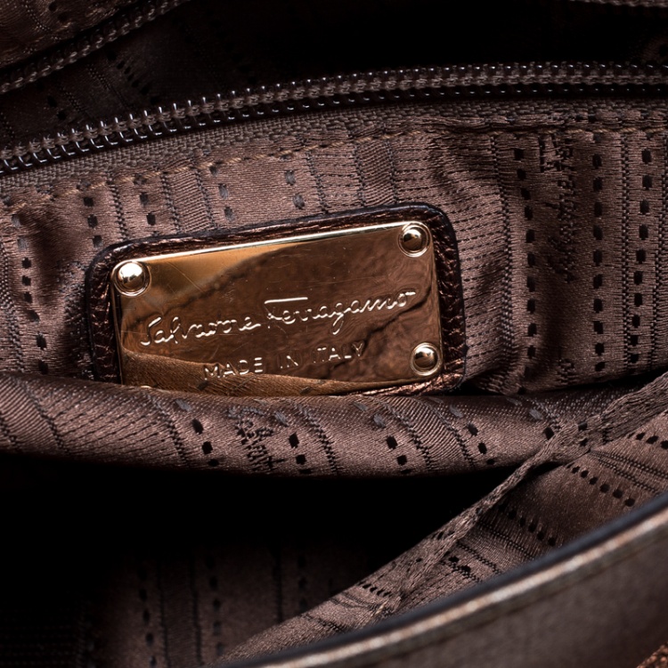 Pre Owned Salvatore Ferragamo Metallic Brown Leather Large Sofia Satchel