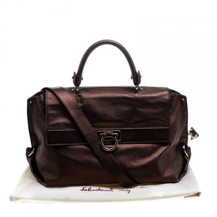 Pre Owned Salvatore Ferragamo Metallic Brown Leather Large Sofia Satchel