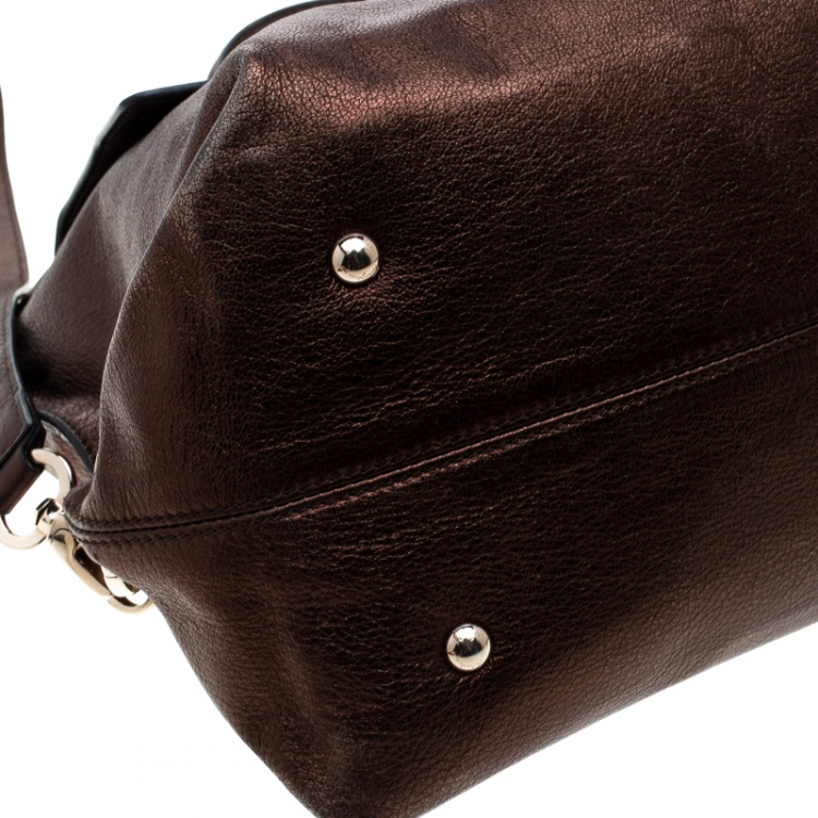 Pre Owned Salvatore Ferragamo Metallic Brown Leather Large Sofia Satchel