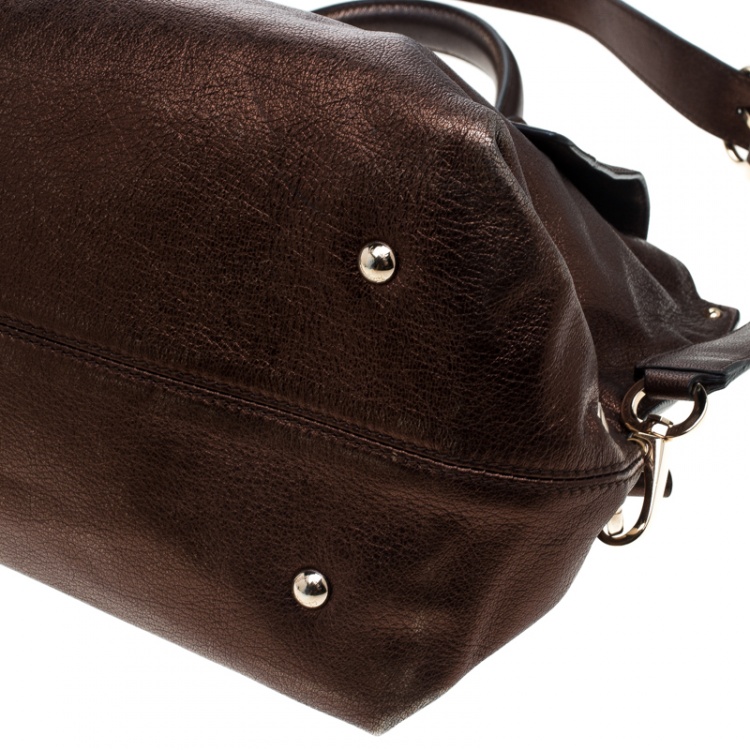 Pre Owned Salvatore Ferragamo Metallic Brown Leather Large Sofia Satchel