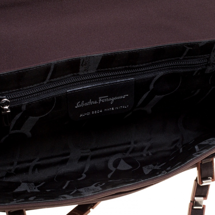 مملوكة مسبقًا Salvatore Ferragamo Dark Brown Canvas Shoulder Bag